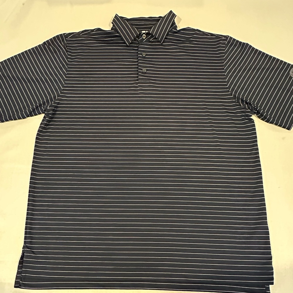 FootJoy FJ Golf Polo Men’s Large Navy Stripe Gator Creek Logo Performance